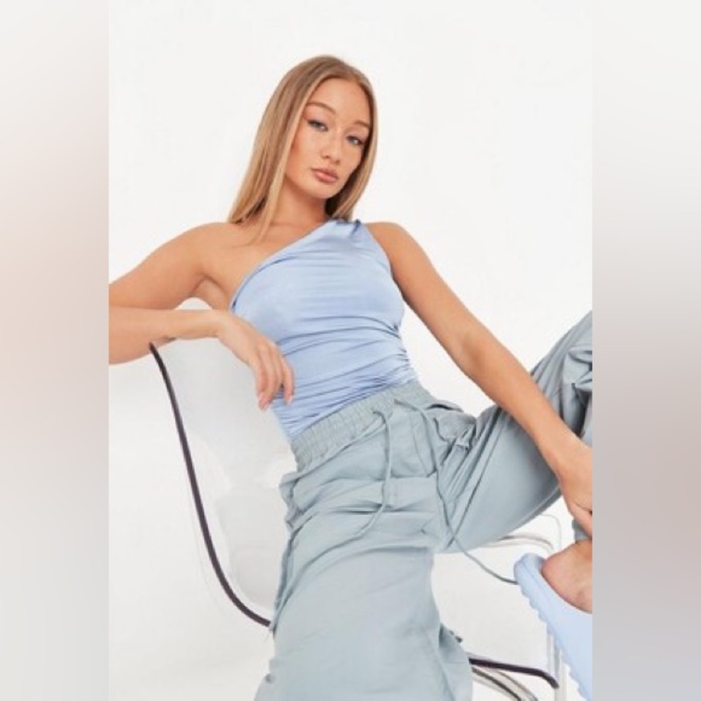Missguided Blue Seamless One Shoulder Slinky Bodysuit Size 6